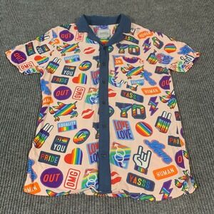 Trinity Collective Shirt Mens Small Pink Button Up Camp Pride Love Peace Rainbow